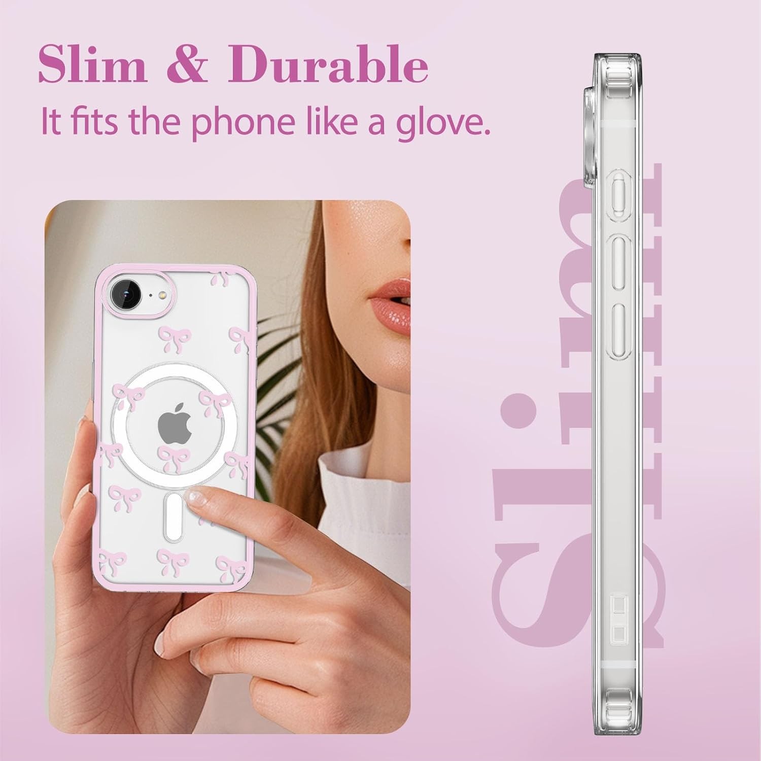 Magnetic Case for iPhone 17e/iPhone 16e, Clear Cute Ribbon Bowknot Aesthetic Cov