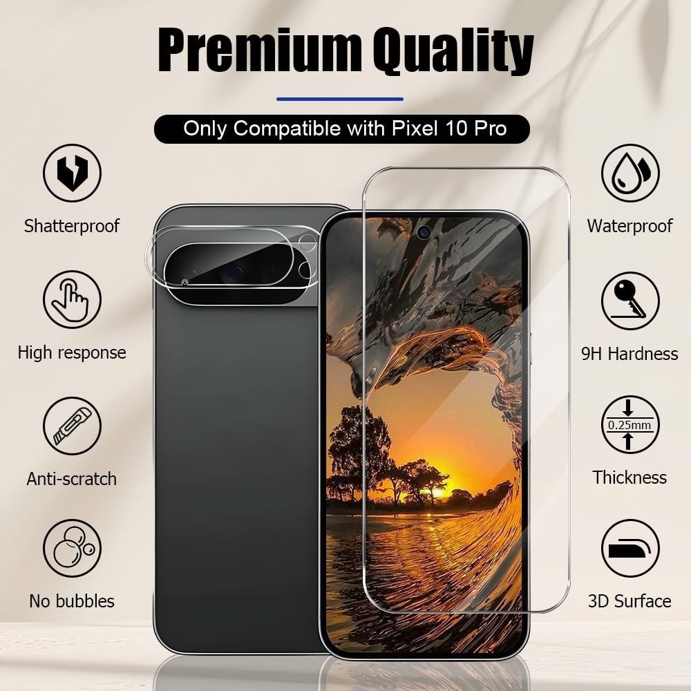 3+2 Pack of Camera Lens & Screen Protectors for Google Pixel 10 Pro 6.3 Inch