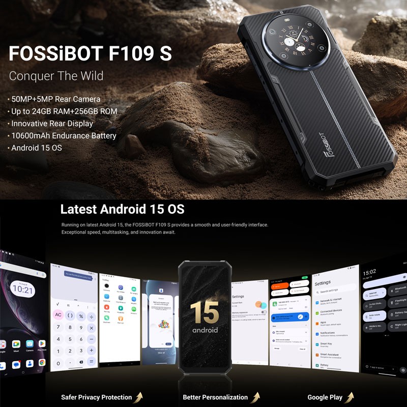 FOSSiBOT F109S 4G Android 15 Rugged Phone Dual Screen Waterproof Mobile 10600mAh
