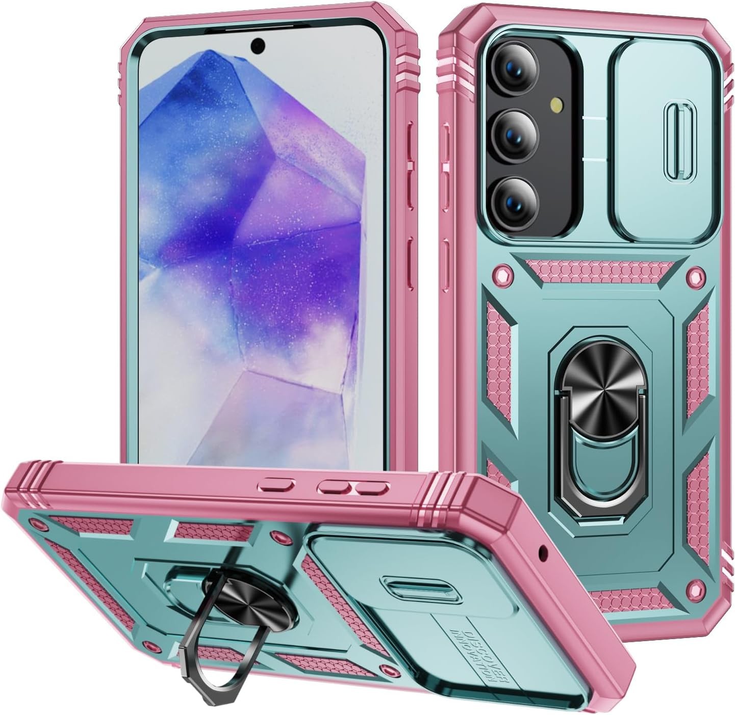 Samsung Galaxy A55 Case with All-Angle Rotating Kickstand & Camera Cover, Green