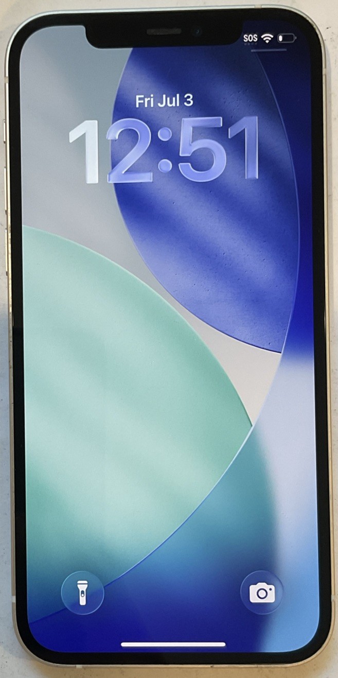 USED WHITE GSM UNLOCKED iPhone 12, 64GB A2172 MGF53LL/A WITH 82% BATTERY HEALTH