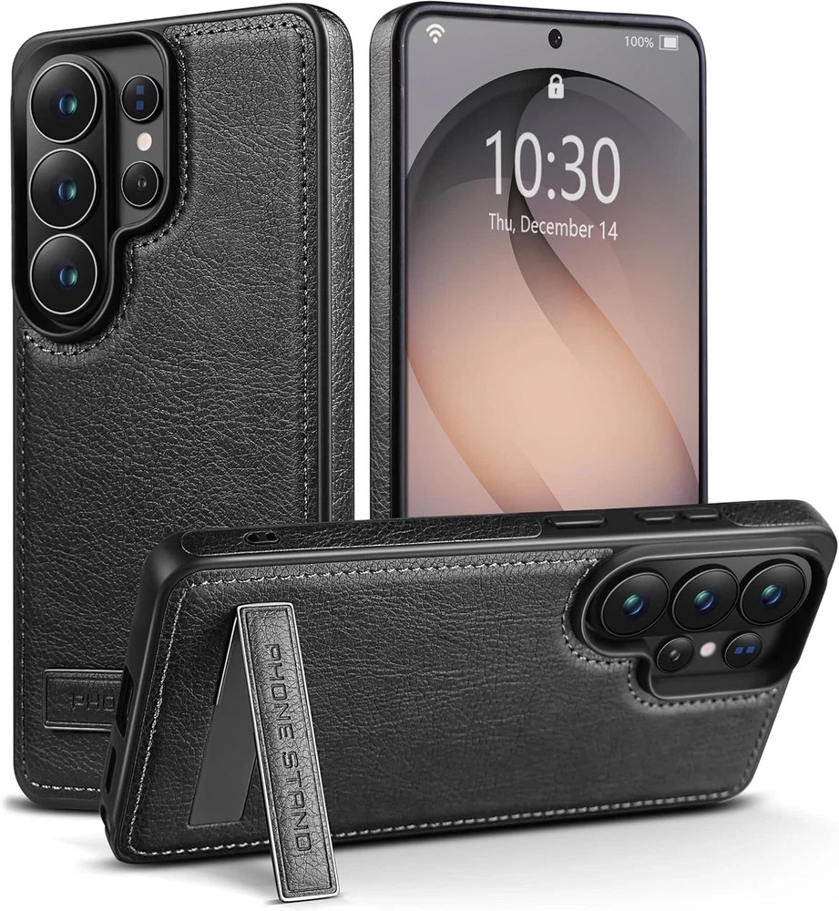 Samsung Galaxy S26 Ultra Leather Case with Stand, Slim Adjustable Kickstand Cove