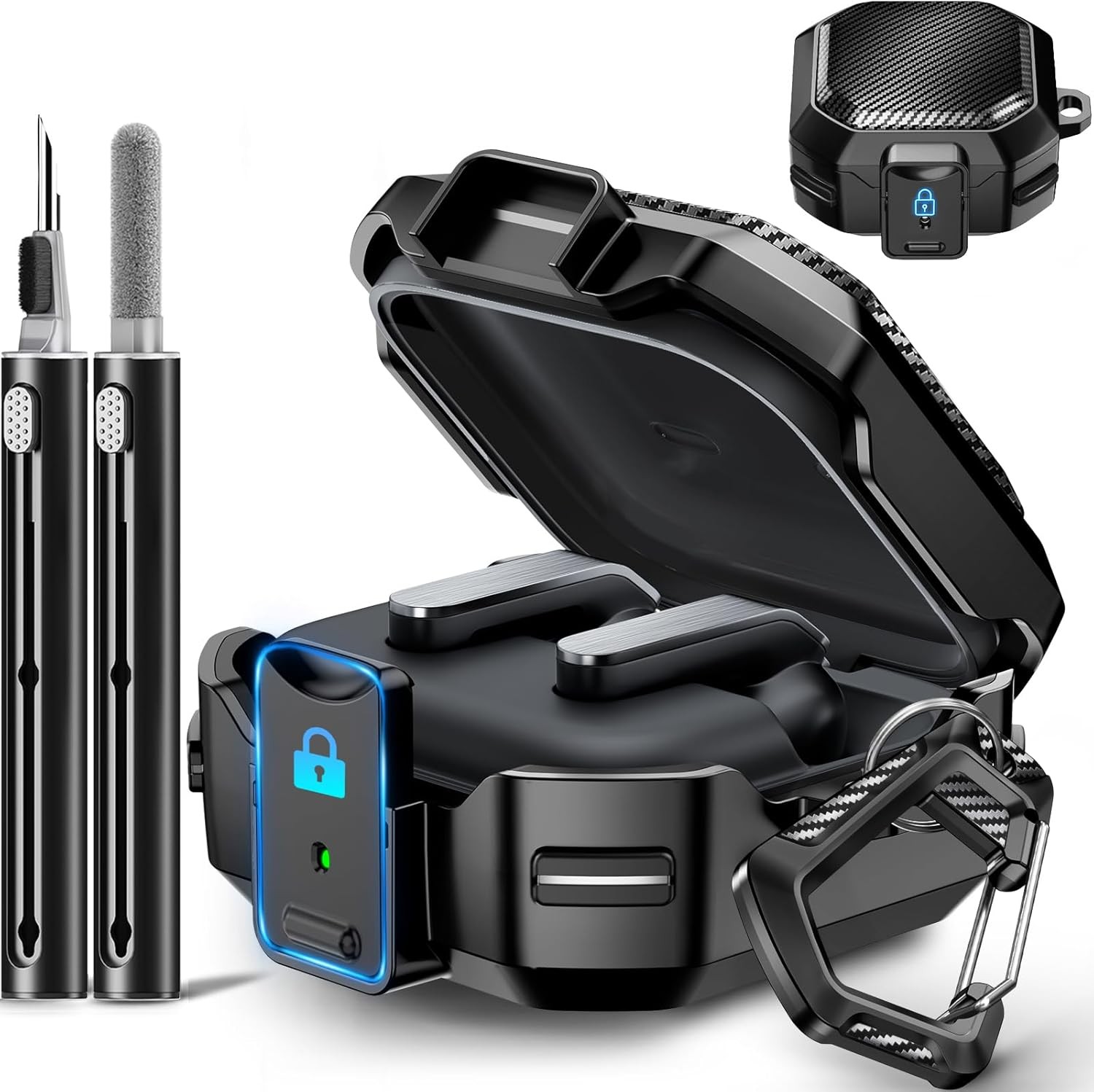 Samsung Galaxy Buds 4 Pro Case 2026, Safety Lock Carbon Fiber Cover for Men Wome