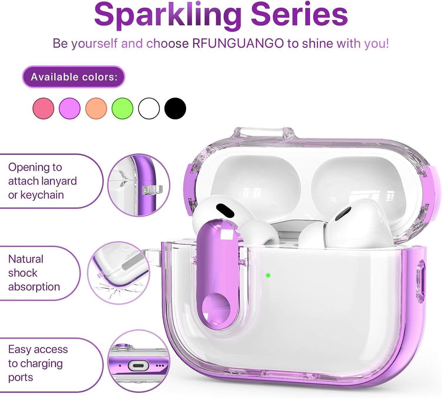Purple Soft TPU Case for AirPods Pro 2nd/1st Generation, Clear Protective Cover