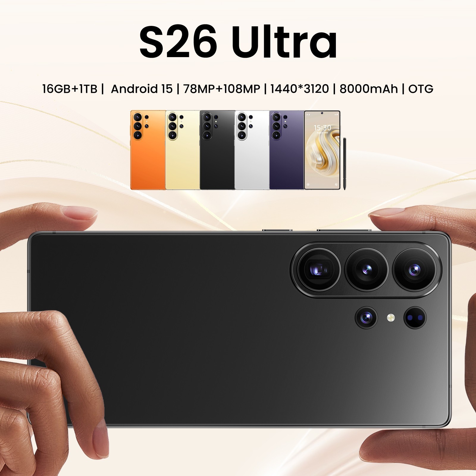 S26 Ultra 5G Smartphone 6.8 inch Unlocked Android 15 16G + 1TB Cellphones