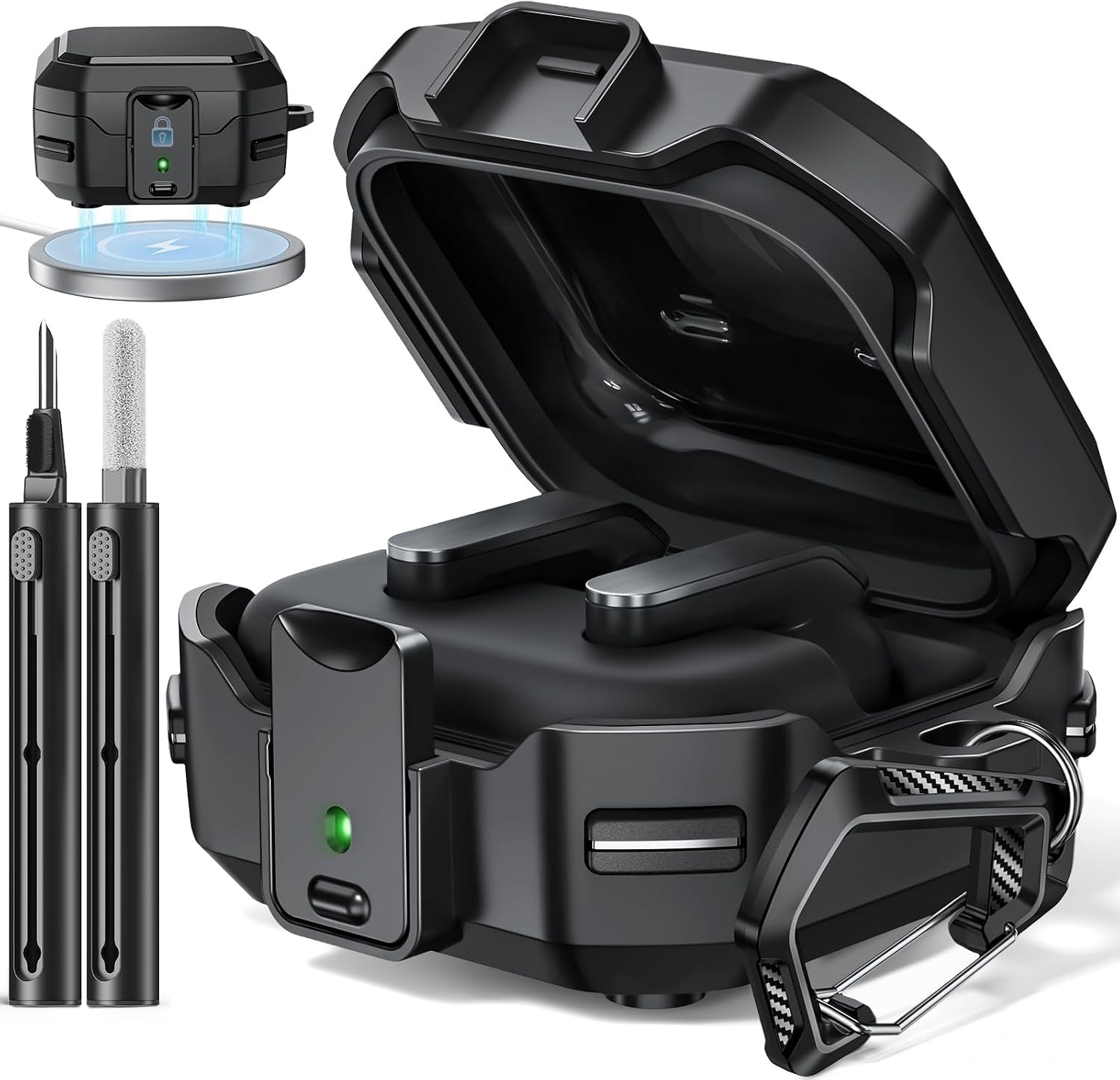 Safety Lock Case for Galaxy Buds 4 and 4 Pro (2026) with Keychain & Cleaning Kit