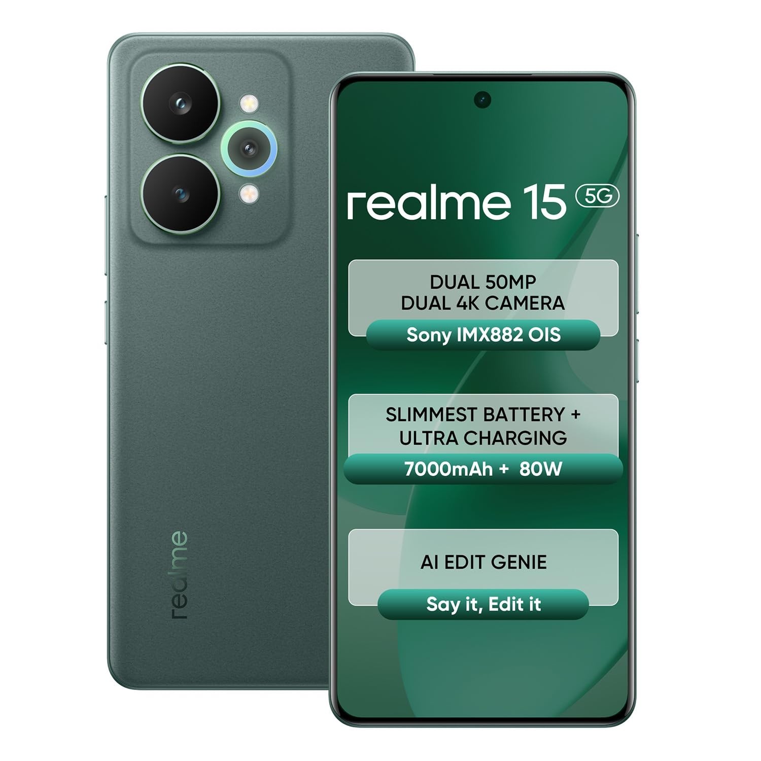realme 15 5G (Velvet Green, 256 GB) (8 GB RAM) Mediatek Dimensity 7300+ 5G Pro